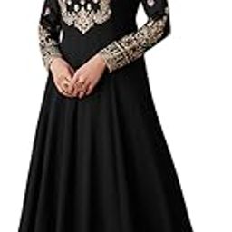 Women's Black Chinon Stitched Gown with Dupatta Full Sleeve Embroidered Anarkali Gown (ST-1230-Black)-6