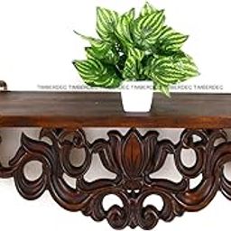 Timberdec Antique & Matt Finish Decorative Solid Wood Flower Jali Design Wall Mounted Floating Shelf Wooden Wall Brackets Shelves|Living Room | Bed Room[Pack of 1 Piece]-picture-3