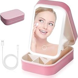 Senbos Travel Makeup Bag with LED Lighted Mirror – 3-Color Adjustable Brightness, Waterproof Cosmetic Organizer & Jewelry Storage – Portable Train Case for Women & Girls, Pink-image-63