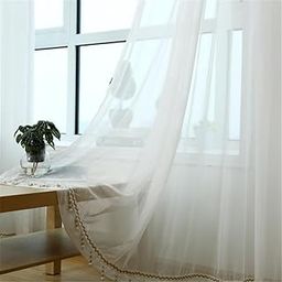 MagiDeal Grommet Top Lightweight White Sheer Voile Window Panel Door Room Patio Balcony Decorative Curtains, 3 Sizes and 2 Types - white, 200x250cm-with Beads-image-35