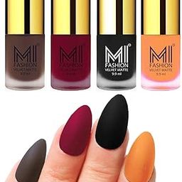 MI FASHION Velvet Matte Nail Polish Combo Sets For Women Classic Touch, Lasting Style 9.9ml Coffee, Mauve, Black, Saffron Orange (Pack Of-4)-image-97