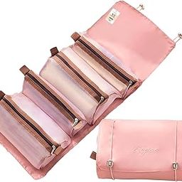 Cosmetic Pouch, Roll-Up Makeup Organizer Bag, Hanging Travel Toiletry Pouch, Foldable Cosmetic Bag with 4 Detachable Zippered Mesh Pouch-image-6