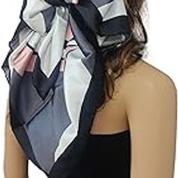 Satin Scarf for Female Lightweight Fashion Scarves, Wrap in Floral Pattern for Spring Fall Summer (Black and Grey)-47