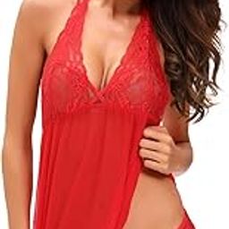 Women's Sper Net Spandex & Lace Above Knee Baby Doll Dress-picture-1