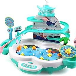 ARNIYAVALA Fishing Game With Slideway, Electronic Set, Magnetic Pond, 10 Fish, 3 Dolphins, 2 Poles - Educational Learning Toy With Music Story for Kids Toddlers-image-48