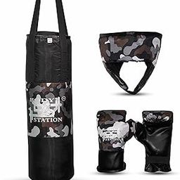 Bodystation Kids Champ Junior Punching Set | 1 Punching Bag, 1 Head Guard, 2 Gloves | Boxing Training Punching Bag & Gloves for Boys & Girls | for 3 to 10 Years Kids (Set of 4) (Black Camo)-image-87