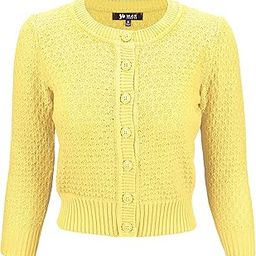Women's Cropped Cardigan Sweater – 3/4 Sleeve Crewneck Basic Classic Casual Button Down Soft Crochet Knit Top (S-3XL)-54