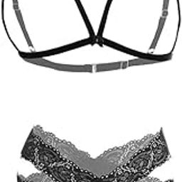Women's Sexy Lace Front Open Bra and Cross Hipster Lingerie Set-20