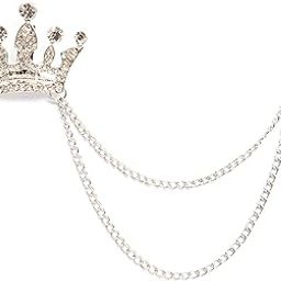 Crown Design with Silver Chain Brooch for Men-image-55