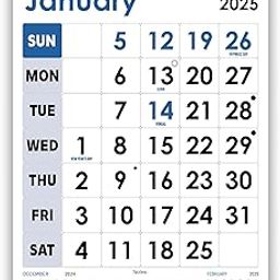 Zoozo artz 2025 New Year Simple Image-Free Wall Calendar, 12.5 x 18.5 Inches, Large Writing Blocks, Hanging Loop, Space for Write notes , Previous/Next Month Added, Premium130 GSM Art Paper | Twin-Wire Binding, Perfect for Home, Office, or Classroom-58