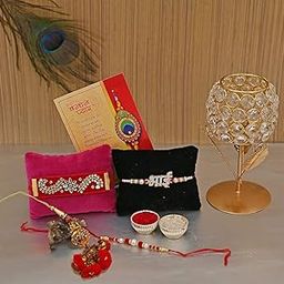 Collectible India Rakhi for Brother and Bhabhi with Gift Combo - Rakhis for Rakshabandhan Sister Kids Bhaiya - Rakhi Gift - Crystal Rose Candle Holder/Dora Rakhi/Bhai Rakhi/Lumba Rakhi/Greeting Card-image-41