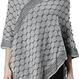 SHOWOFF Women's Grey Self Design Three-Quarter Sleeves V-Neck Poncho-CHN-9971-3_Grey-picture-7