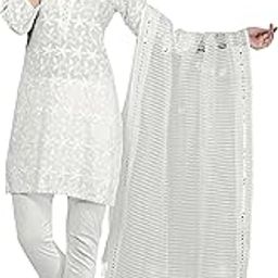 Women's Art Silk Dupatta (White)-54