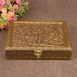 Golden Oxidised Dry Fruit Box | Radhe Krishna Design | 7x9 Inch Decorative Storage Box for Dry Fruits, Sweets, Gifting & Festive Use-image-50