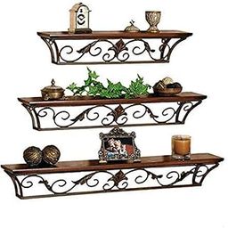 bywood® 3 Tier Wall Shelves | Show Cases on Walls | Wall Shelfs Docrstes in Home Wooden | Quilt Rack Wooden Antique | Shelves Bracket | Iron Shelf Bracket-image-4
