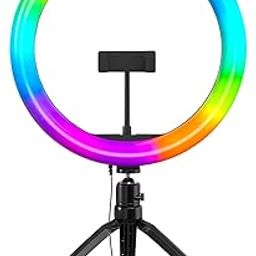 Amazon Basics 10-Inch LED RGB Ring Light with Table Top Tripod Stand and hot Shoe Adapter for Photo-Shoot, Video Shoot, Live Stream, Makeup & Vlogging, Compatible with iPhone/Android Phones & Camera-29