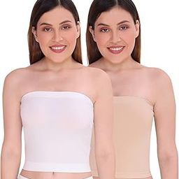 Women's Strapless Crop Top Inner Tube Relaxed Fit Camisole, Free Size (Pack Of 2) Beige/White-image-34