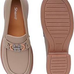 Women's Textured Block Heel Loafers with Decorative Buckle | Stylish Slip-On Formal Shoes for Office (SFR-008-$P)-image-1