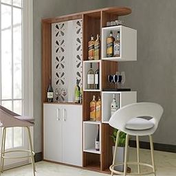 COUCH CULTURE Baileys Engineered Wood Bar Cabinet | Mini Bar for Home | Bar Cabinet or Display Unit for Living Room, Multipurpose Cabinet, Room Divider - Color - White & Teak-image-20