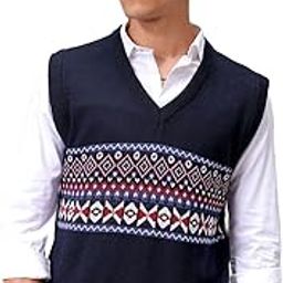 Men Relaxed Fit Argyle V-Neck Sweater-image-23