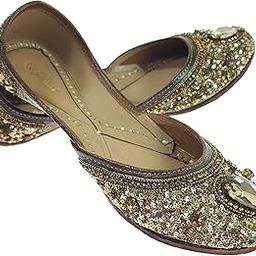 Women's Ruby Sequins Soft Leather Embroidered Jutis | Bite and Pinch Free Jutti | Punjabi Formal Juttis | Girl's Wedding Flat Ladies Mojari | Formal Ethnic Juti |-37