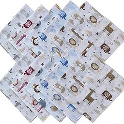 Trance Home Linen® Super Soft 100% Cotton Thin Malmal Cloth | Reusable Hygiene Wash Cloth | Napkin for New Babies | Soft Hankies for Children (Small 40 x 40 cm, Animals - Pack of 10 pcs)-14
