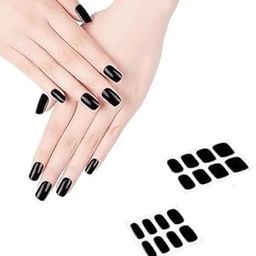 Hidak 16 Tips Semi Cured Gel Nail Wraps - Solid Polish Stickers Full Kit, Art Strips for Women Girls (12 Obsidian Black)-image-47