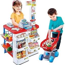 Coracy Old Home Supermarket Playset for Kids – Plastic Cash Register with Scanner, Shopping Cart, Play Money & Grocery Accessories – Role Play Toy Gift for Boys & Girls Age 3-5-image-3