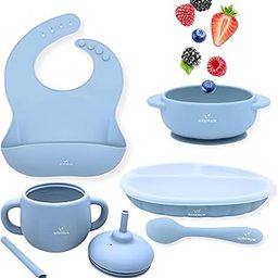 Minimum - Baby Feeding Set 5Pcs Silicone Solid Tableware Kit for Baby Foodgrade Silicone Tableware Kit Baby Plate&Bowl with Sippy Cup,Spoon,Bib (Blue)-image-16