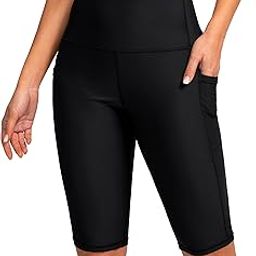 Women's High Waisted Swim Shorts with Pockets UPF50+ Long Board Swimming Shorts for Women with Liner, Black, 4X-Large-image-25