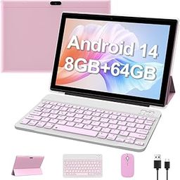 10-inch Android 14 tablet, 2-in-1 tablet with keyboard, mouse, case, stylus, 8 GB RAM+64 GB ROM / 512 GB expandable, 1.8 GHz four-time processor, 1280 x 800 HD display,-picture-1