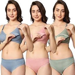 Women's Non Padded Maternity/Feeding/Nursing Bra Panty Set (Pack of 3 Bra and 3 Panties)-image-60