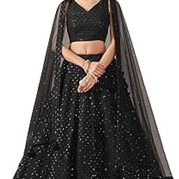 Women's Sequins Thread Embroidered Georgette Lehenga Choli With Dupatta (5124-Black-Women-Lehenga-Choli-New; Free size) (Black)-picture-19
