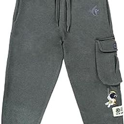 KiddoPanti Boys Fleece Cargo Track Pants with Astronaut Print & New Messages Applique-image-33