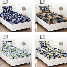 VAS COLLECTION Prime Combo Pack of 4 Single Bedsheets with 4 Pillow Covers | 160 TC Soft Brushed Glace Cotton -Long Lasting & Wrinkle Free - | 228x152 Cm Or 4X7.5 Ft-Light Green-5