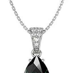 925 Sterling Silver Dark Green Tear Drop Pendant Earring Chain Jewellery Set | Rhodium Plated, Swiss Zirconia | Gift for Women & Girls-17