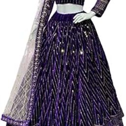 Women's Viscose Velvet Semi-Stitched Lehenga Choli Purple Free Size-picture-1