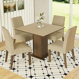 Madesa 4 Seater Dining Set Square Table Top Sturdy Wooden with Cushioned Seats 90 Cm for Dining Room and Kitchen - Brown/Cream-image-53