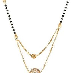Digital Dress Mangalsutra Women's Pride Daliy wear Multi Strand Designs Gold Plated Double Hain Layer Mani Kanthi Stone Pendant Mangalsutra for Women 16-inch Length Black Beads Short Chain Mangalsutra-image-18