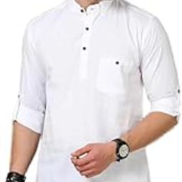 Men’s Solid Cotton Short Kurta with Mandarin Collar – Casual Ethnic Kurta with Half Button Placket, Roll-Up Sleeves & Side Slits (Multiple Colors Available)-image-33
