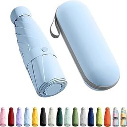 Mini Travel Umbrella with Case, Lightweight Compact Folding Design, Multi Color-36