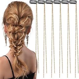 FAMEZA 6 pcs Rhinestone Chains Accessories, Hair Extensions Pearl Hair Clip Pins Hair Gems Rhinestones for Braids for Women(Gold)-image-47