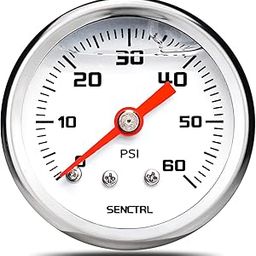 SENCTRL 0-60 Psi Fuel Pressure Gauge, 1-1/2" Dial Size, 1/8" NPT Back Mount, Glycerin Liquid Filled, Stainless Steel Case, Inline Low Pressure Gauge, for Water Oil Air Pressure Test-12