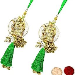 Buyent ® Elegant lumba rakhi for bhabhi set of 2 radha krishna chuda rakhi hanging for bhabhi sister womens rakhi with roli chawal-image-68