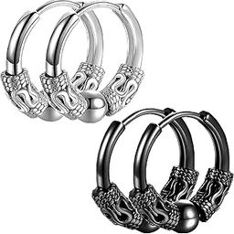 No-Tarnish No-Rusting Stainless Steel Everyday Use Stylish Gothic Look Pierced 14mm Hoop Earrings For Men And Women (ER2739) 2 Pairs-image-51