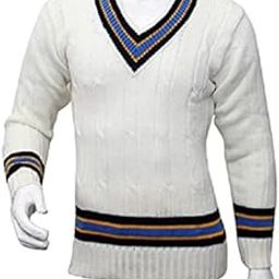 Men CLASSICE Cricket Sweater Winter Woolen White V Neck Sweatshirt Full Sleeve/Without Sleeve Sweater-image-60