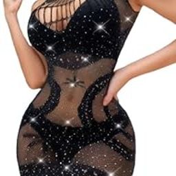 Nuviva Women's Sexy Mesh Bodycon Mini Dress – Sheer Rhinestone Glitter Clubwear Night Out Dress,night Sparkle(Universal Fit – Stretchable Material, Fits Sizes S to xxl Comfortably,One Size Fits Most)-image-45