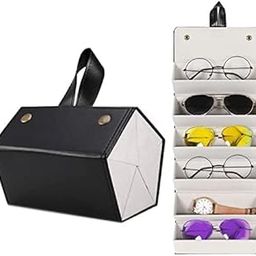 Sunglasses Organizer Box, PU Leather Hanging Foldable Eyeglasses Case Storage Box Multiple Pairs Eyeglasses Storage Box Hanging Eyewear Holder for Men Women (6 slot, black)-16