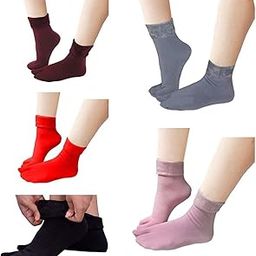 Warm Woolen Winter Socks for Women and Girls WIth Thumb Lining Design Snow socks | Woolen Socks for Women Winter Wear Socks Multicolor, Pack of 5-image-75