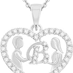 Couple Pendant "B" Letter Silver plated Valentine Latest American Diamond for Women Girls Girlfriend Men Boys Couples Lovers Design alphabet Cubic Zirconia Brass Chain Brass Pendant-image-84